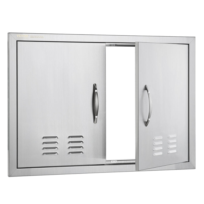 VEVOR BBQ Access Door, 30W x 21H Inch Double Outdoor Kitchen Door, Stainless Steel Flush Mount Door, Wall Vertical Door with Handles and Vents, for BBQ Island, Grilling Station, Outside Cabinet