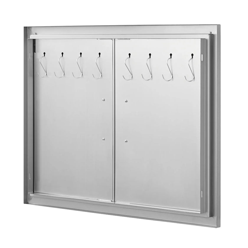 VEVOR BBQ Access Door, 31W x 24H Inch Double Outdoor Kitchen Door, Stainless Steel Flush Mount Door, Double Wall Vertical Door with Handles and Hooks, for BBQ Island, Grilling Station, Outside Cabinet