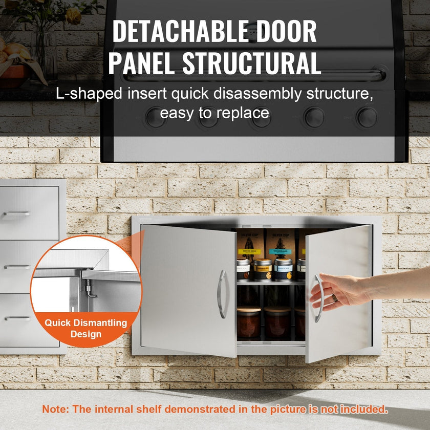 VEVOR BBQ Access Door, 34W x 19H Inch Double Outdoor Kitchen Door, Stainless Steel Flush Mount Door, Wall Vertical Door with Handles, for BBQ Island, Grilling Station, Outside Cabinet