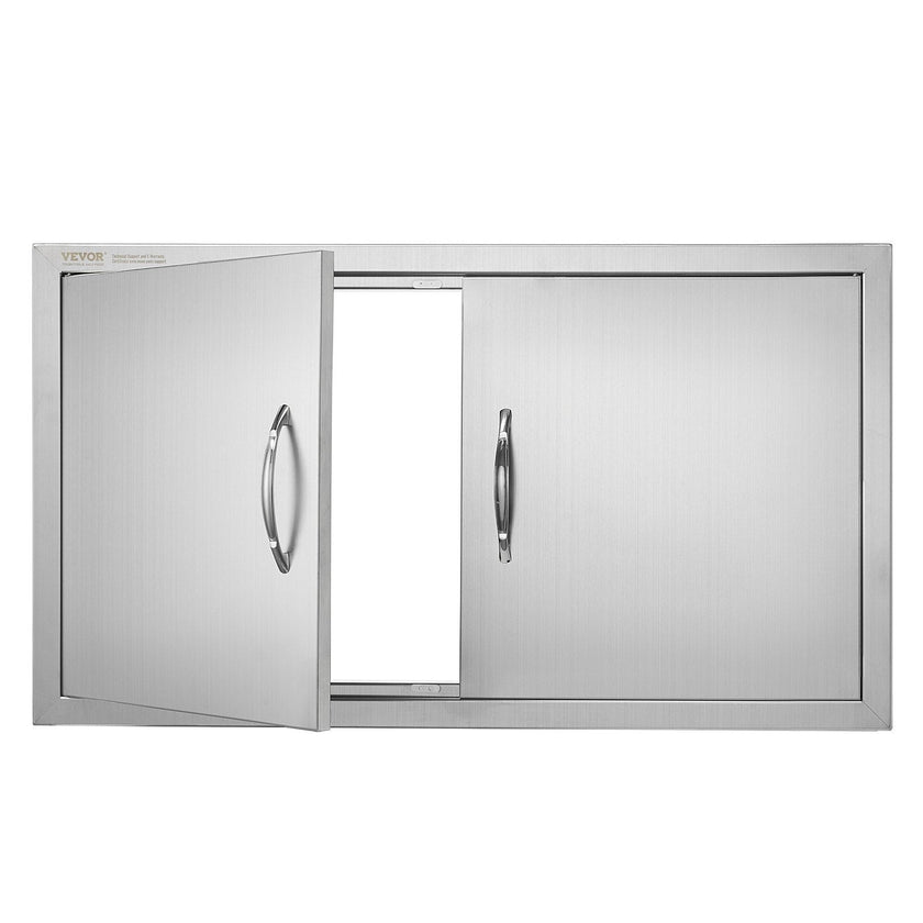 VEVOR BBQ Access Door, 34W x 19H Inch Double Outdoor Kitchen Door, Stainless Steel Flush Mount Door, Wall Vertical Door with Handles, for BBQ Island, Grilling Station, Outside Cabinet
