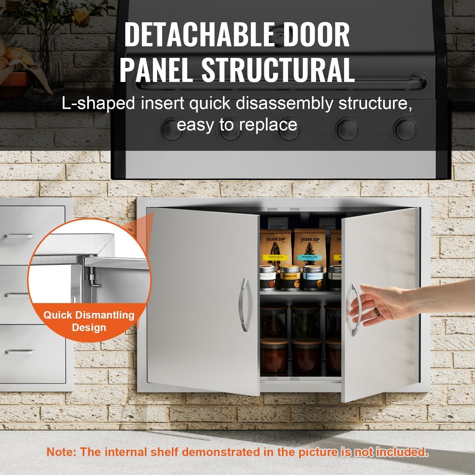 VEVOR BBQ Access Door, 35W x 24H Inch Double Outdoor Kitchen Door, Stainless Steel Flush Mount Door, Wall Vertical Door with Handles, for BBQ Island, Grilling Station, Outside Cabinet
