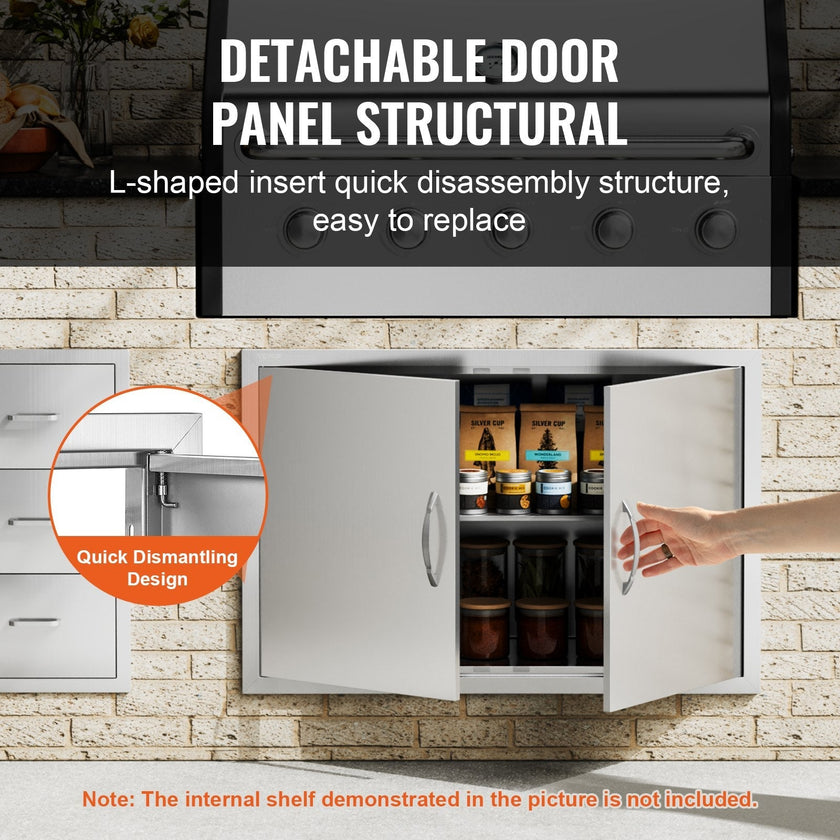 VEVOR BBQ Access Door, 35W x 24H Inch Double Outdoor Kitchen Door, Stainless Steel Flush Mount Door, Wall Vertical Door with Handles, for BBQ Island, Grilling Station, Outside Cabinet