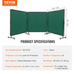 VEVOR Welding Screen with Frame, 6' x 6' 3 Panel Welding Curtain Screens, Flame-Resistant Vinyl Welding Protection Screen on 12 Swivel Wheels (6 Lockable), Moveable & Professional for Workshop, Green