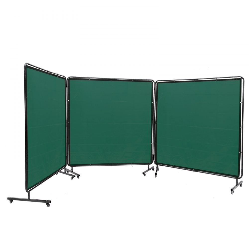 VEVOR Welding Screen with Frame, 6' x 6' 3 Panel Welding Curtain Screens, Flame-Resistant Vinyl Welding Protection Screen on 12 Swivel Wheels (6 Lockable), Moveable & Professional for Workshop, Green