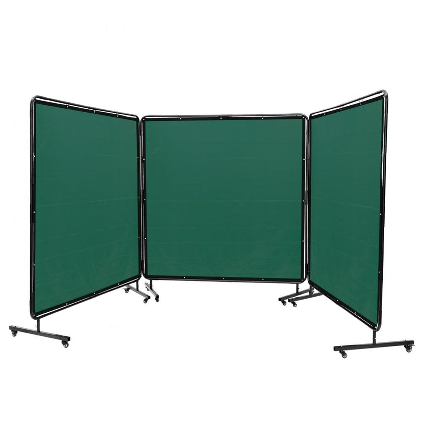 VEVOR Welding Screen with Frame, 6' x 6' 3 Panel Welding Curtain Screens, Flame-Resistant Vinyl Welding Protection Screen on 12 Swivel Wheels (6 Lockable), Moveable & Professional for Workshop, Green