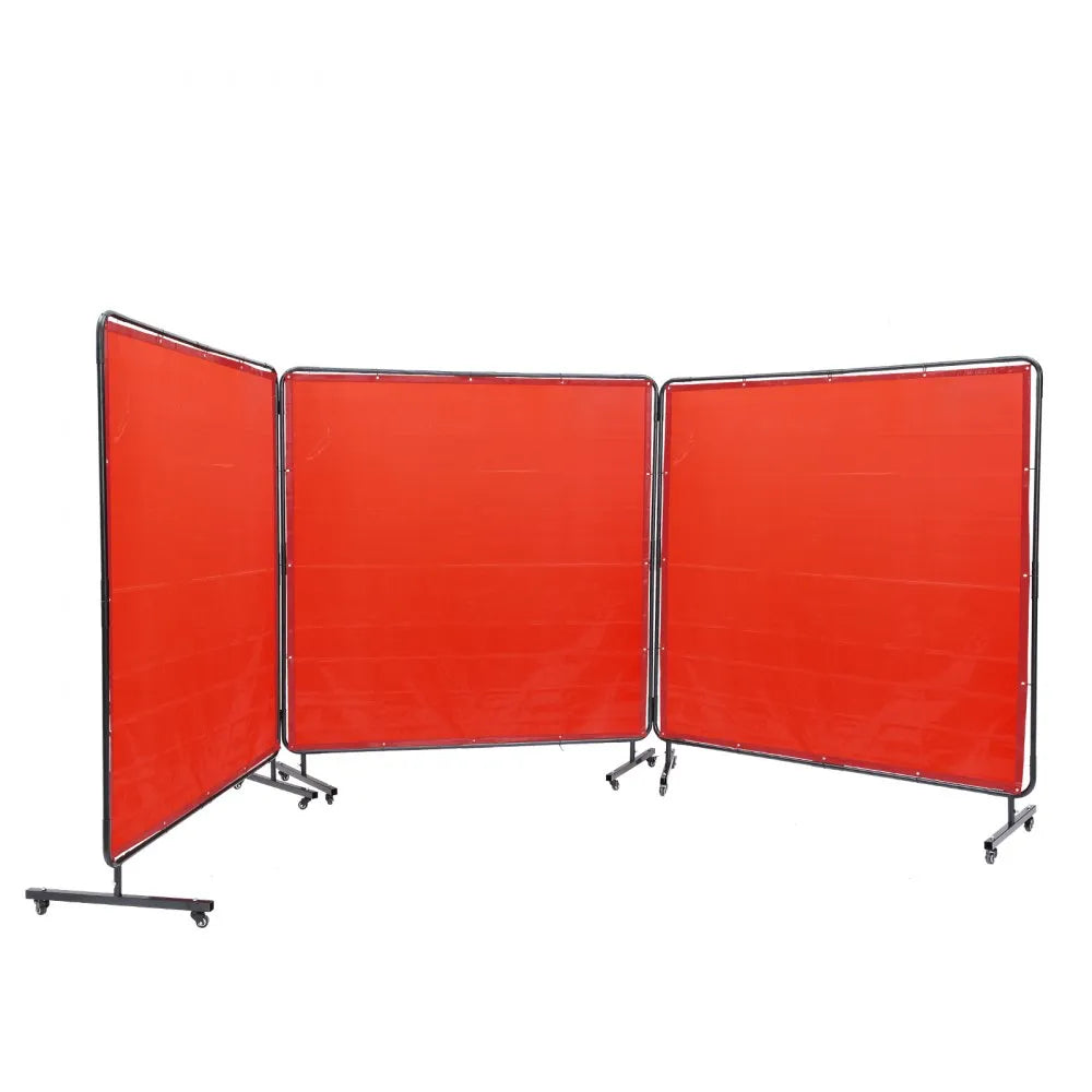 VEVOR Welding Screen with Frame, 6' x 6' 3 Panel Welding Curtain Screens, Flame-Resistant Vinyl Welding Protection Screen on 12 Swivel Wheels (6 Lockable), Moveable & Professional for Workshop, Red