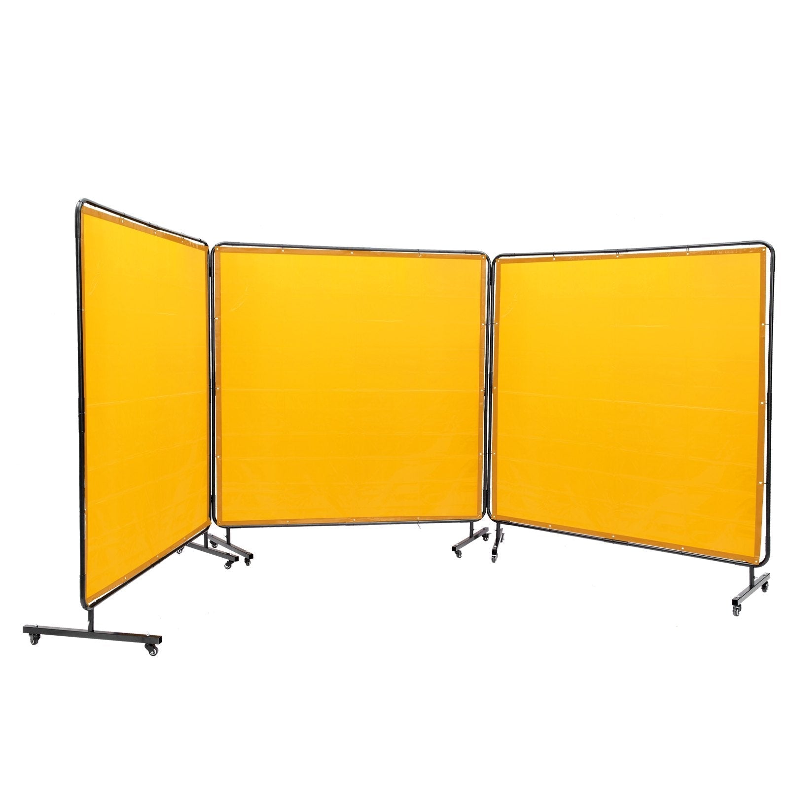 VEVOR Welding Screen with Frame, 6' x 6' 3 Panel Welding Curtain Screens, Flame-Resistant Vinyl Welding Protection Screen on 12 Swivel Wheels (6 Lockable), Moveable & Professional for Workshop, Yellow