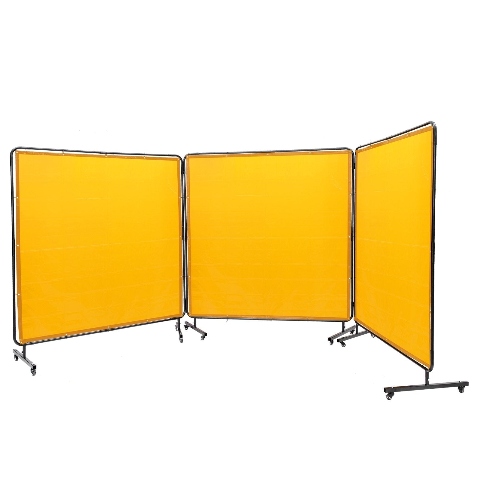 VEVOR Welding Screen with Frame, 6' x 6' 3 Panel Welding Curtain Screens, Flame-Resistant Vinyl Welding Protection Screen on 12 Swivel Wheels (6 Lockable), Moveable & Professional for Workshop, Yellow