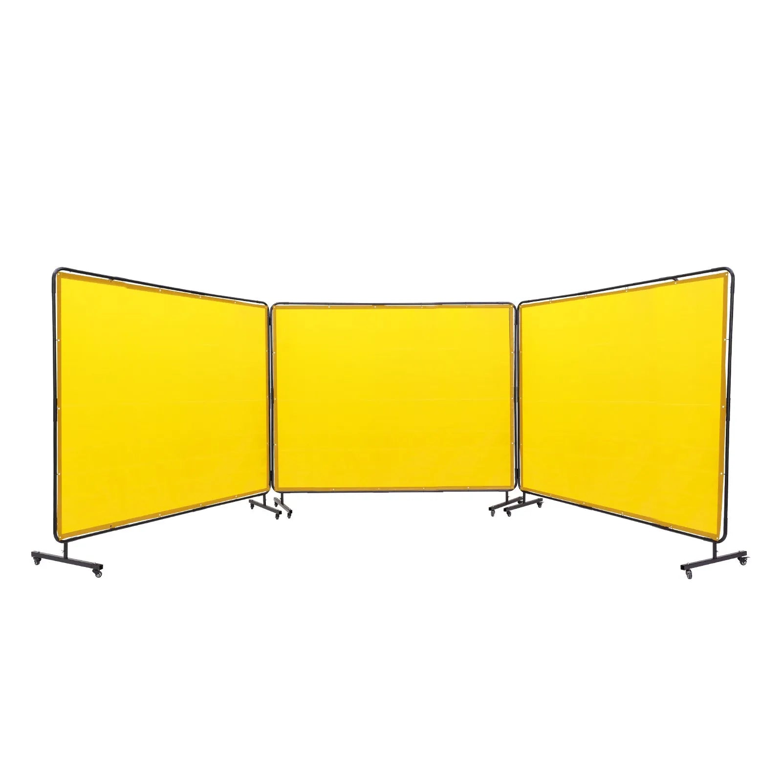 VEVOR Welding Screen with Frame, 6' x 8' 3 Panel Welding Curtain Screens, Flame-Resistant Vinyl Welding Protection Screen on 12 Swivel Wheels (6 Lockable), Moveable & Professional for Workshop, Yellow