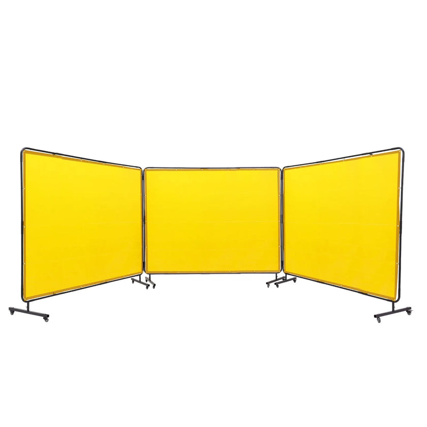 VEVOR Welding Screen with Frame, 6' x 8' 3 Panel Welding Curtain Screens, Flame-Resistant Vinyl Welding Protection Screen on 12 Swivel Wheels (6 Lockable), Moveable & Professional for Workshop, Yellow