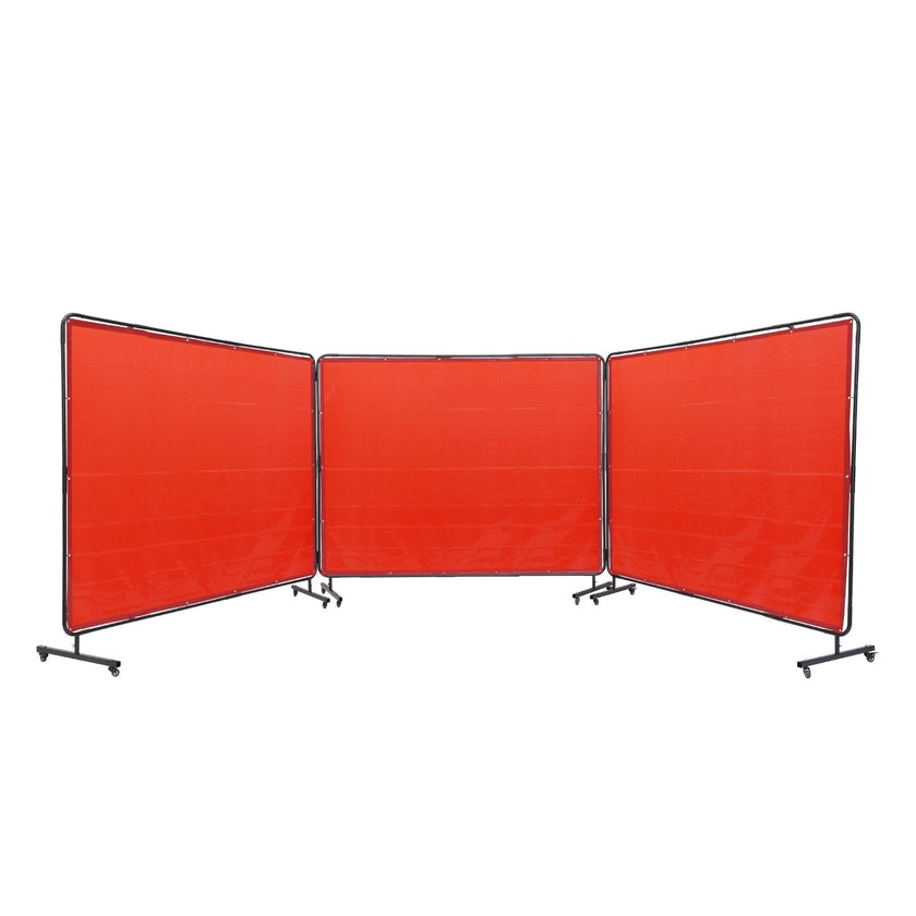 VEVOR Welding Screen with Frame, 6' x 8' 3 Panel Welding Curtain Screens, Flame-Resistant Vinyl Welding Protection Screen on 12 Swivel Wheels (6 Lockable), Moveable & Professional for Workshop, Red