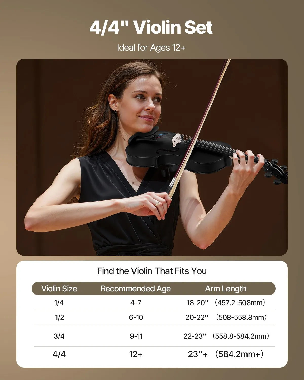 VEVOR Violin 4/4 Size Fiddle Set Solidwood for Beginners with Case Rosin Black