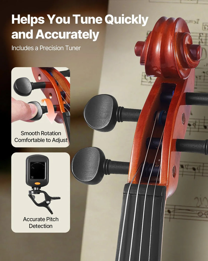 VEVOR Violin 4/4 Full Size Fiddle Set Solidwood for Beginners Glossy Brown