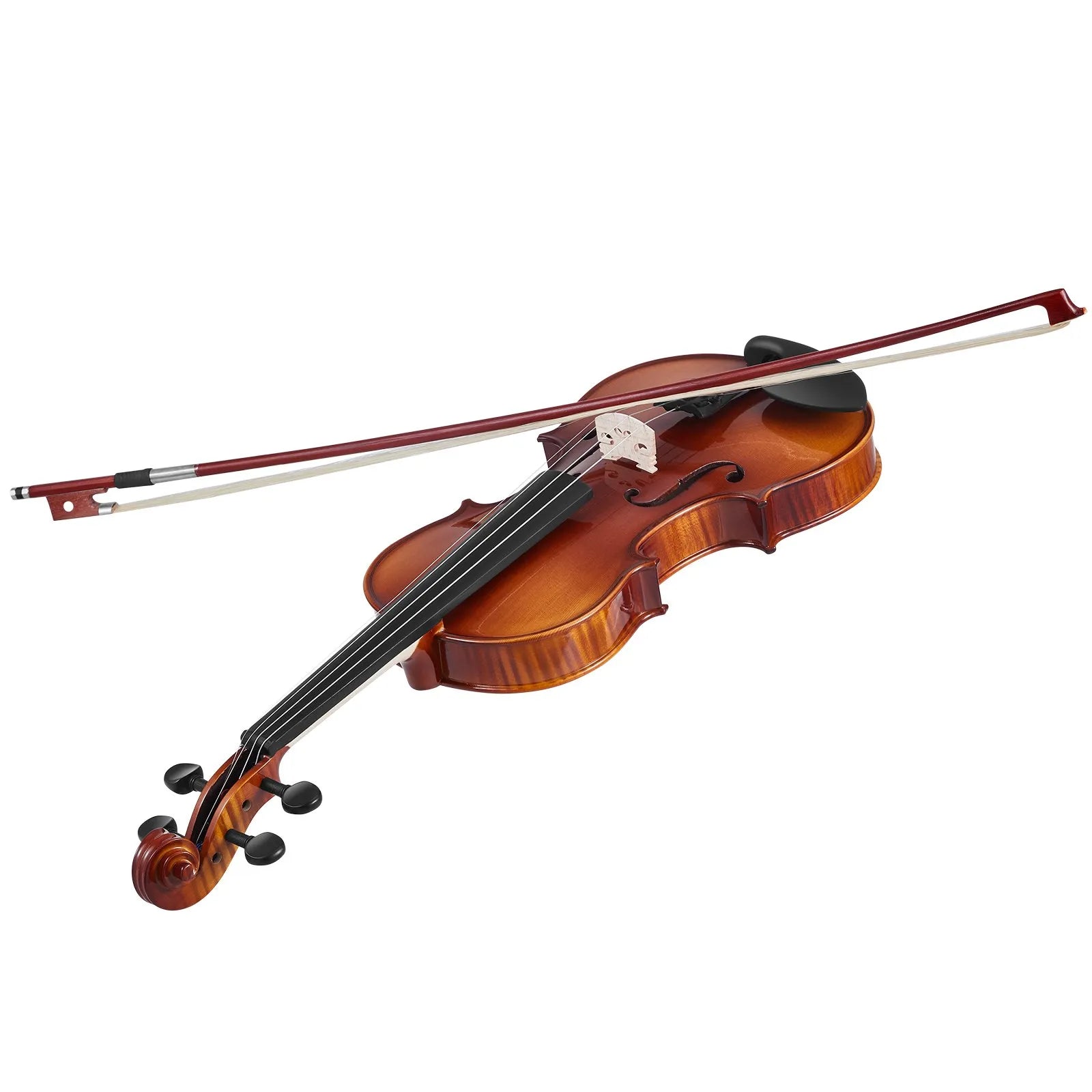 VEVOR Violin 4/4 Size Fiddle Set Solidwood for Beginners Glossy Brown Patterned