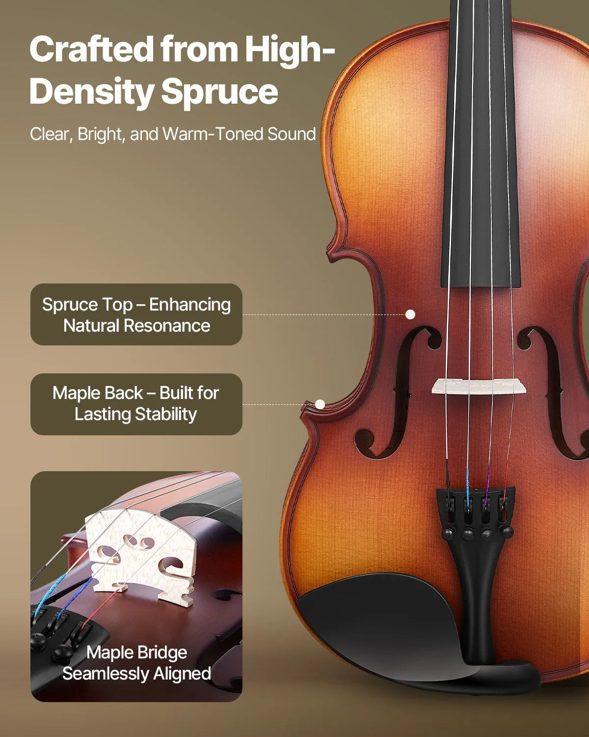 VEVOR Violin 4/4 Full Size Fiddle Set Solidwood for Beginners Matte Brown
