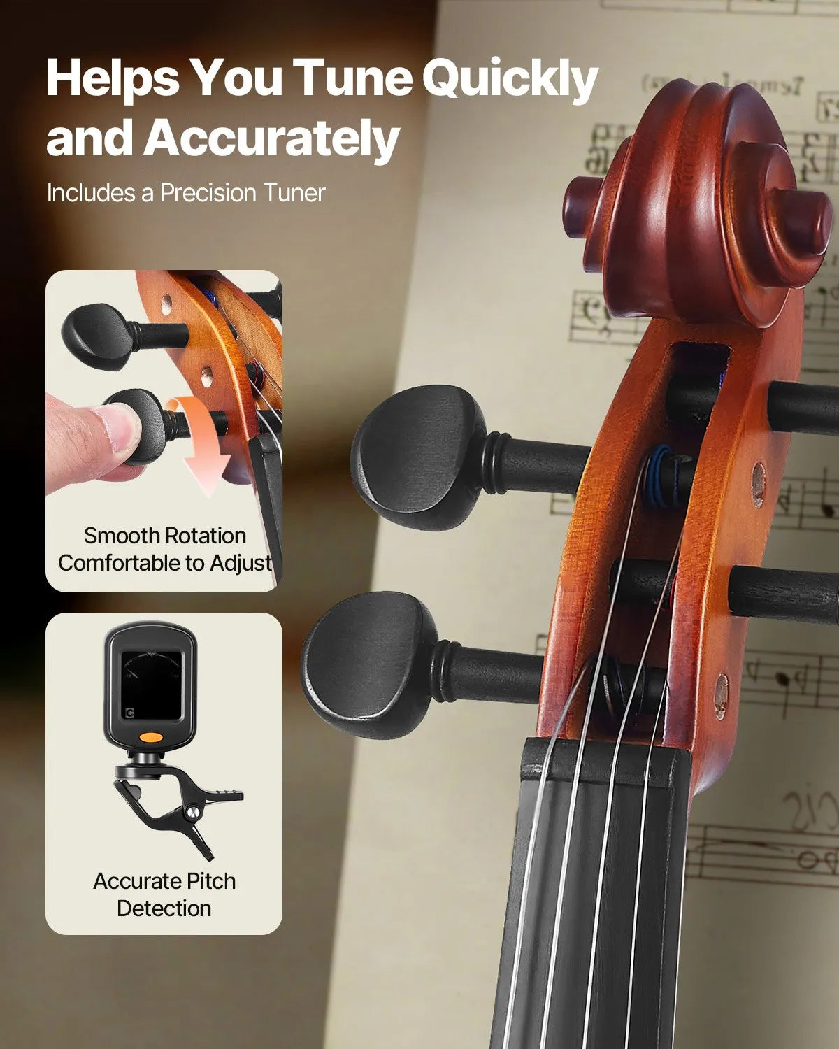 VEVOR Violin 4/4 Full Size Fiddle Set Solidwood for Beginners Matte Brown