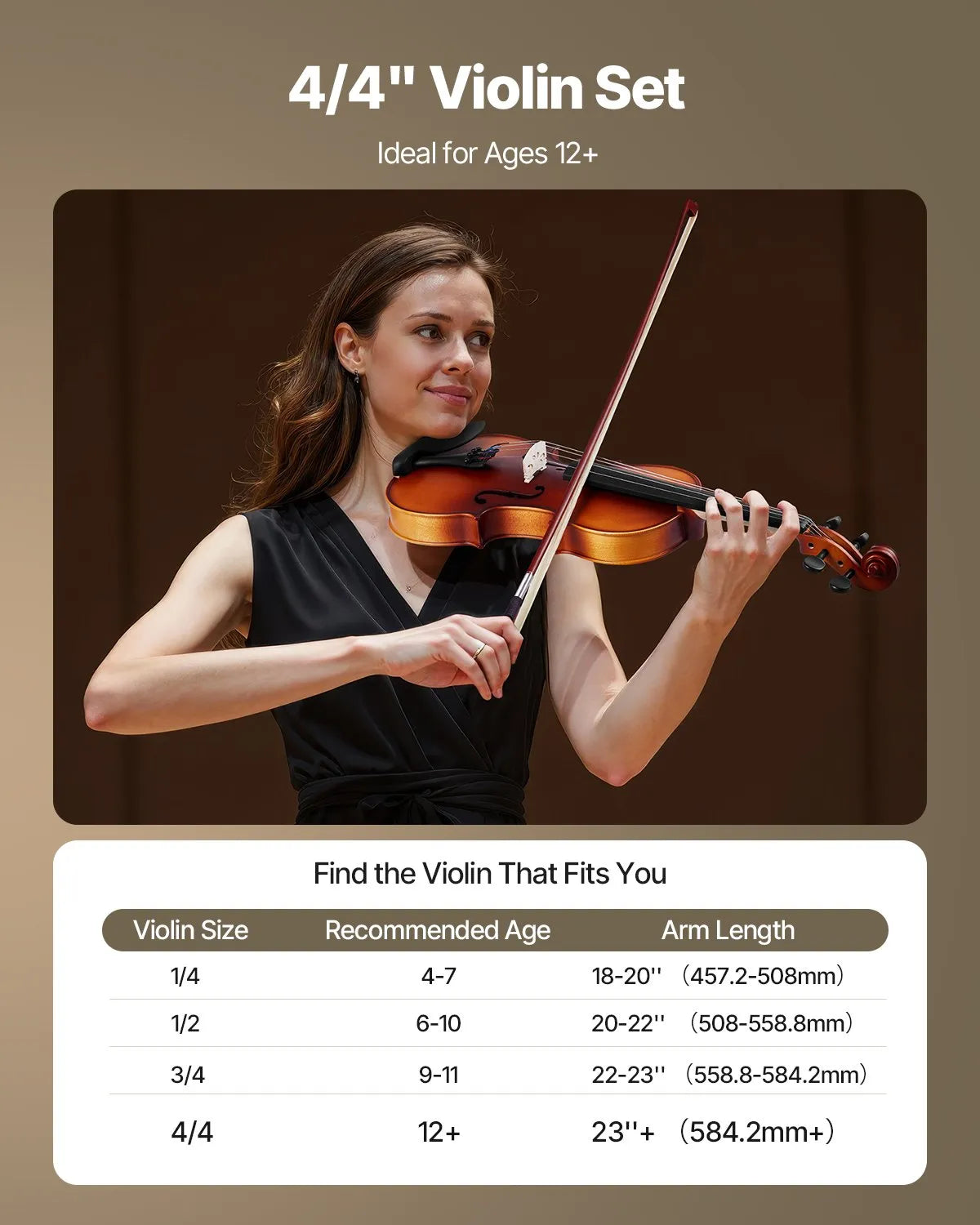 VEVOR Violin 4/4 Full Size Fiddle Set Solidwood for Beginners Matte Brown