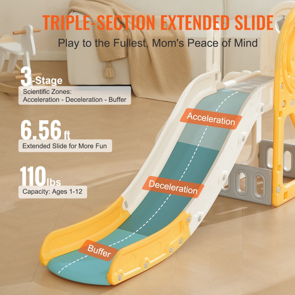 VEVOR Toddler Slide, Kid Slide for Toddlers Age 1-12 w/ Climbable Ladders & Basketball Hoop & Storage Space, Indoor Outdoor Slide Playset for Kids Within 110lbs, Toddler Playground w/ Raised Handrail