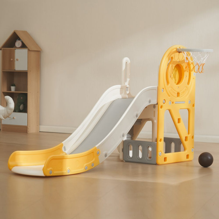 VEVOR Toddler Slide, Kid Slide for Toddlers Age 1-12 w/ Climbable Ladders & Basketball Hoop & Storage Space, Indoor Outdoor Slide Playset for Kids Within 110lbs, Toddler Playground w/ Raised Handrail