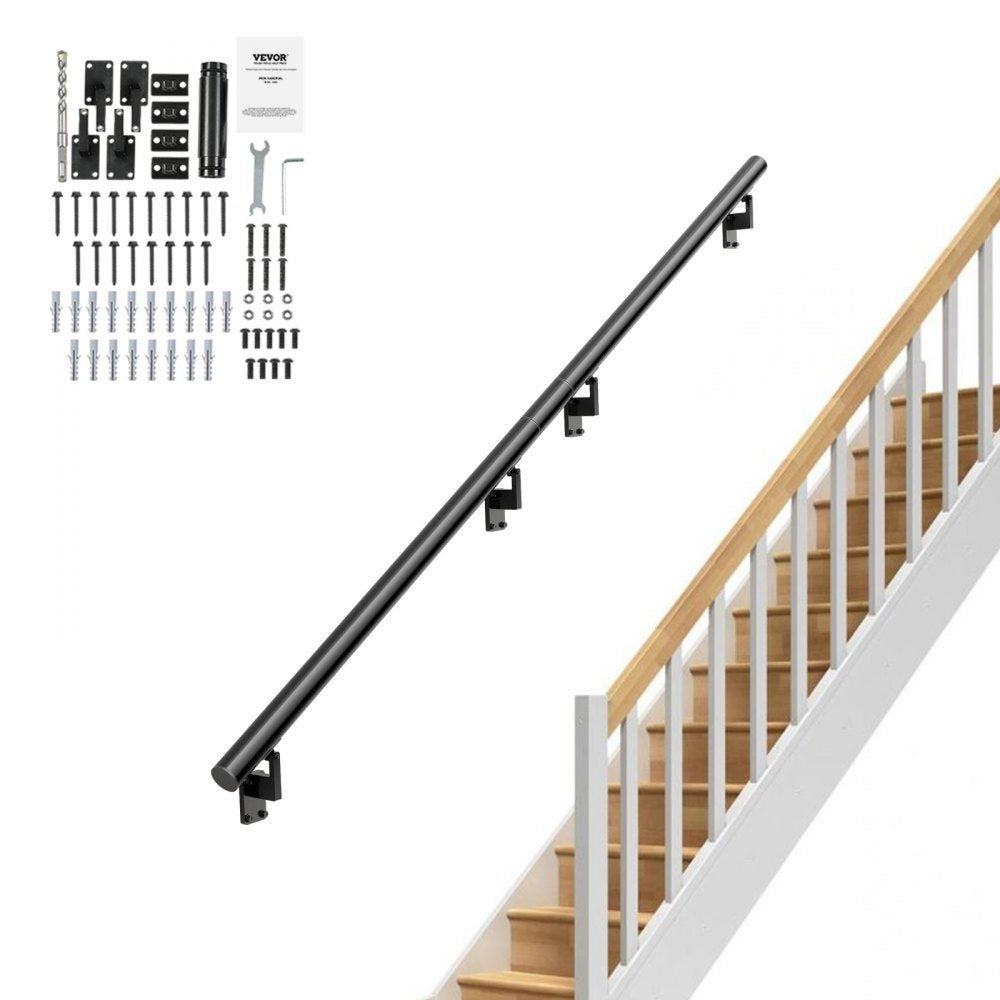 VEVOR Handrail Stair Railing, 12 ft, Wall Mount Handrails for Indoor Stairs, Thickened Aluminum Alloy Hand Rail with Installation Kit, 440 LBS Load Capacity Stairway Railing for Outdoor Stairs