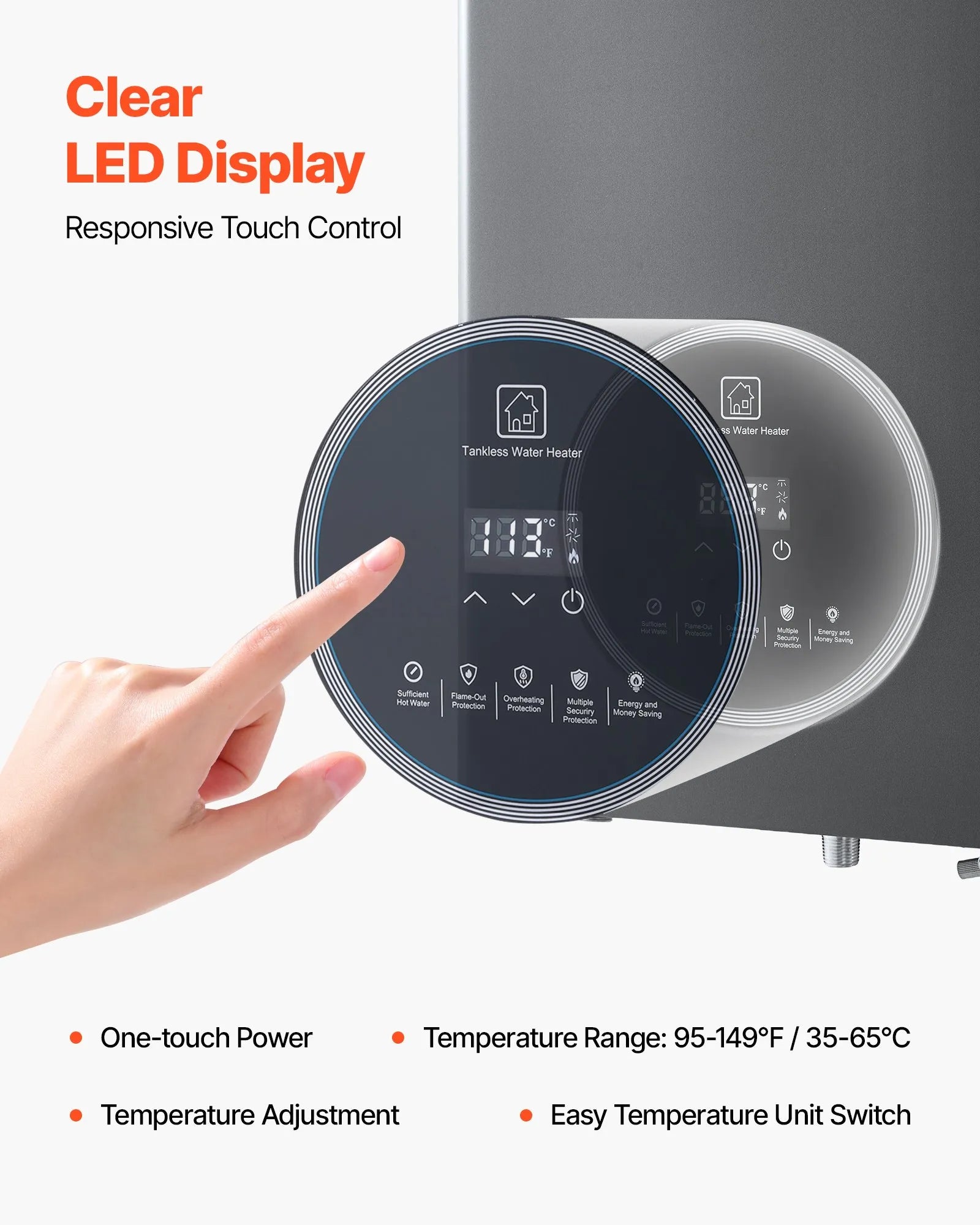 VEVOR Gas Tankless Water Heater 4.3Gal 100000 BTU Smart Temp Control LED