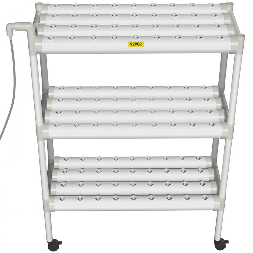 VEVOR Hydroponics Growing System, 108 Sites 3 Layers, 12 Food-Grade PVC-U Pipes, Vertical Indoor Plant Grow Kit with Water Pump, Timer, Nest Basket, Sponge for Fruits, Vegetables, Herb, White