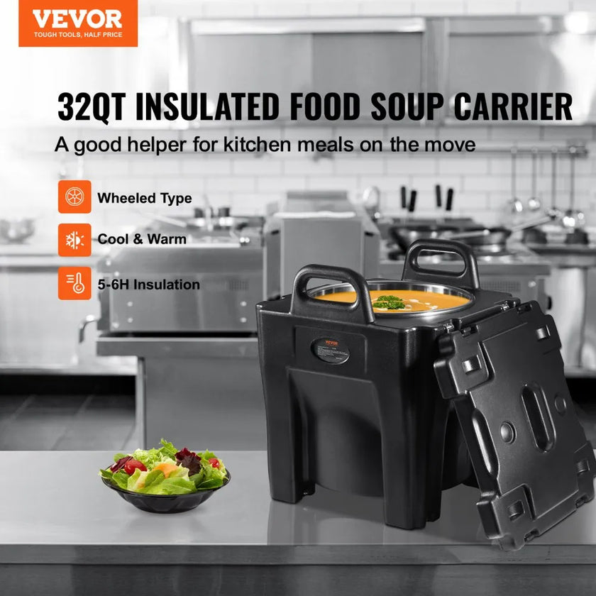 32 Qt Insulated Food Carrier, Stackable Catering Hot Box with 304 Stainless Steel Barrel, Non-Electric Food Warmer & Cold Food Transport Container for Catering, Restaurants & Events