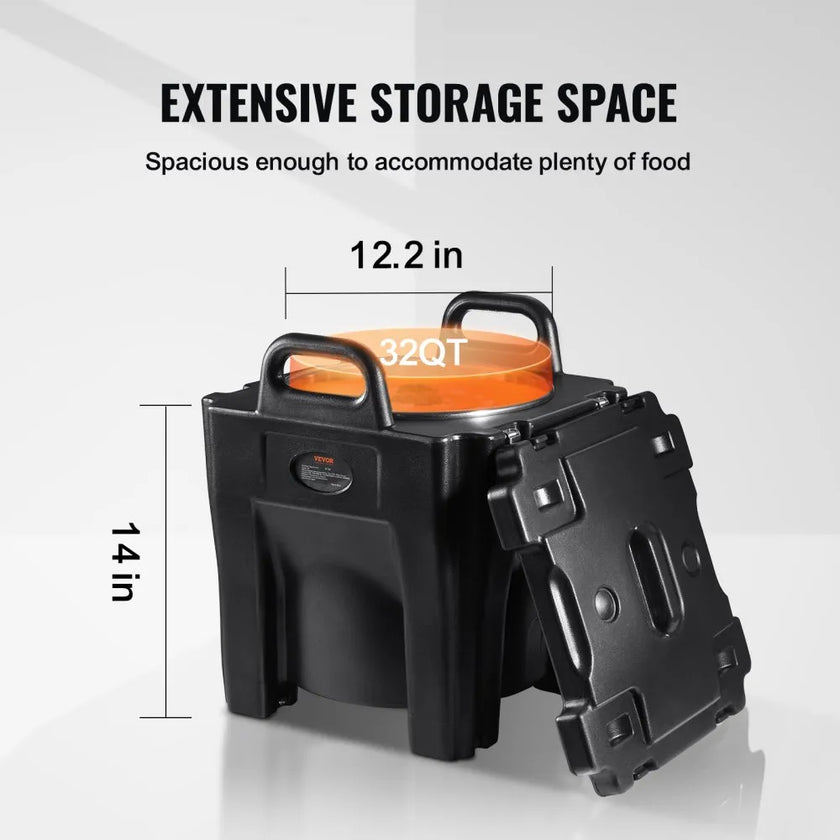 32 Qt Insulated Food Carrier, Stackable Catering Hot Box with 304 Stainless Steel Barrel, Non-Electric Food Warmer & Cold Food Transport Container for Catering, Restaurants & Events