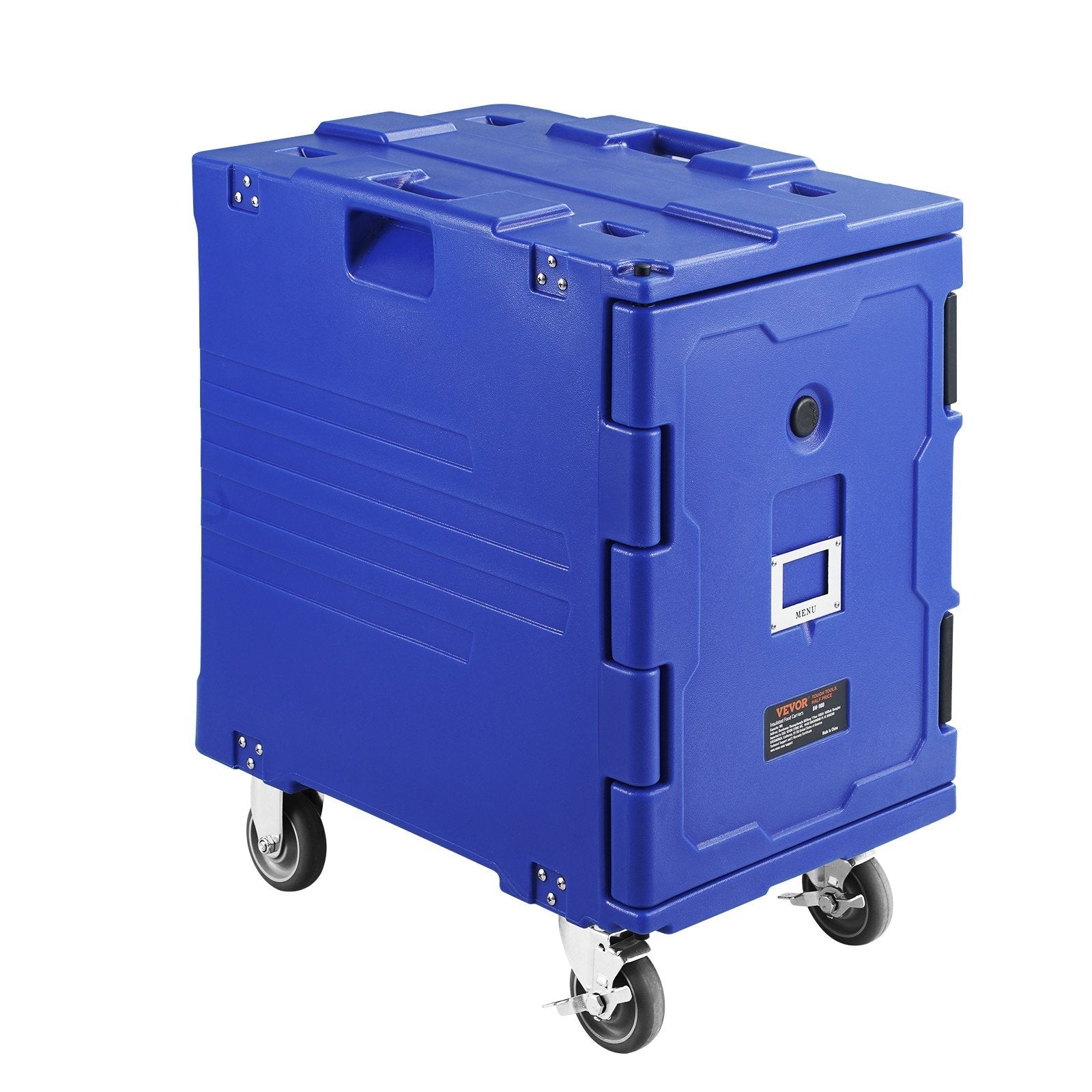 VEVOR Insulated Food Pan Carrier Front Load Catering Box w/ Wheels 82 Qt Blue