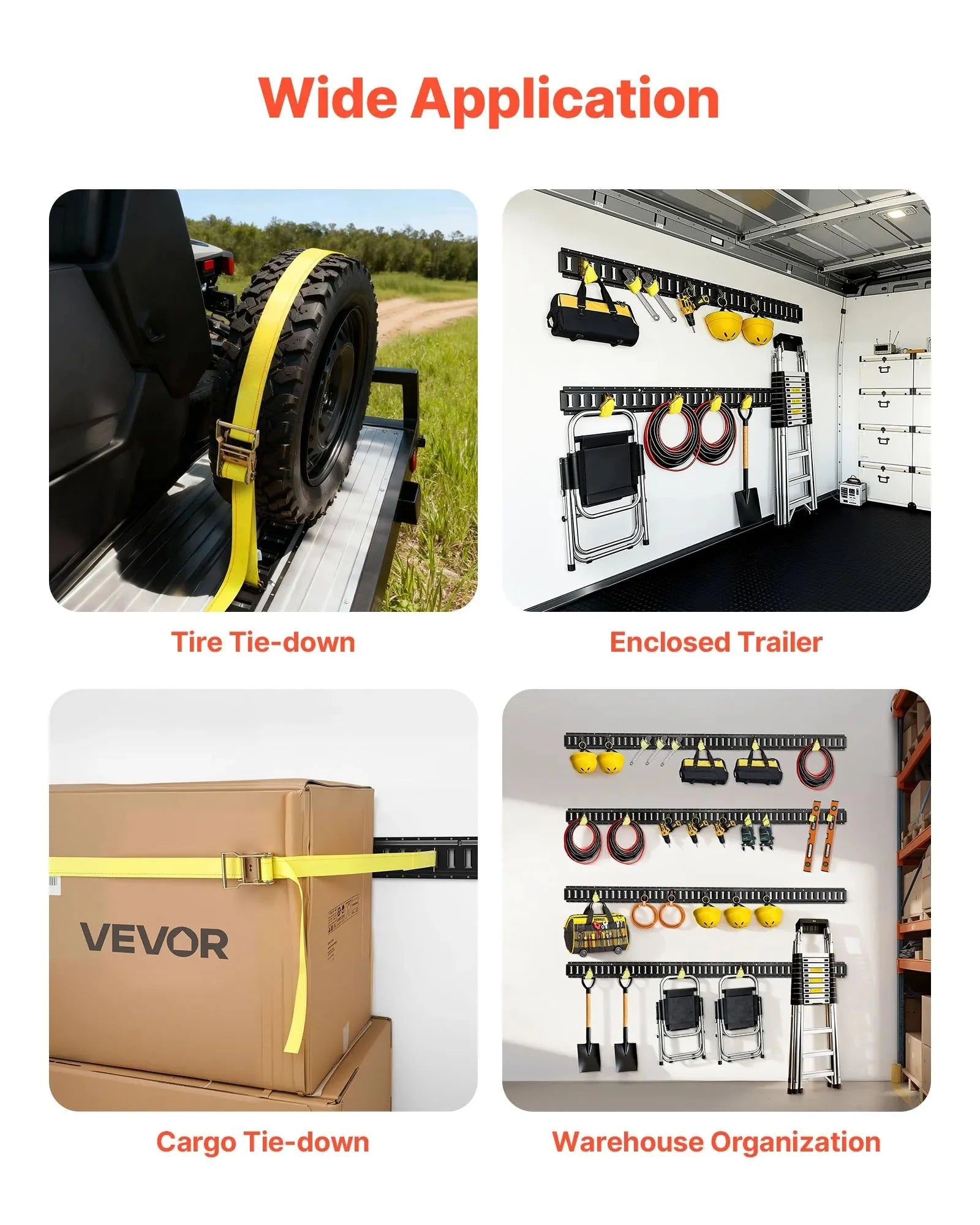 VEVOR E-Track Tie-Down Rail Kit, 8 Pack (5ft+4ft+2ft+1ft) E Track Rails, 36 Pcs Includes 2 Ratchet Straps & 8 O-Rings & 8 Tie-Offs with D-Ring & 2 Single Slots & 16 End Caps, Fit for Vans Trailers