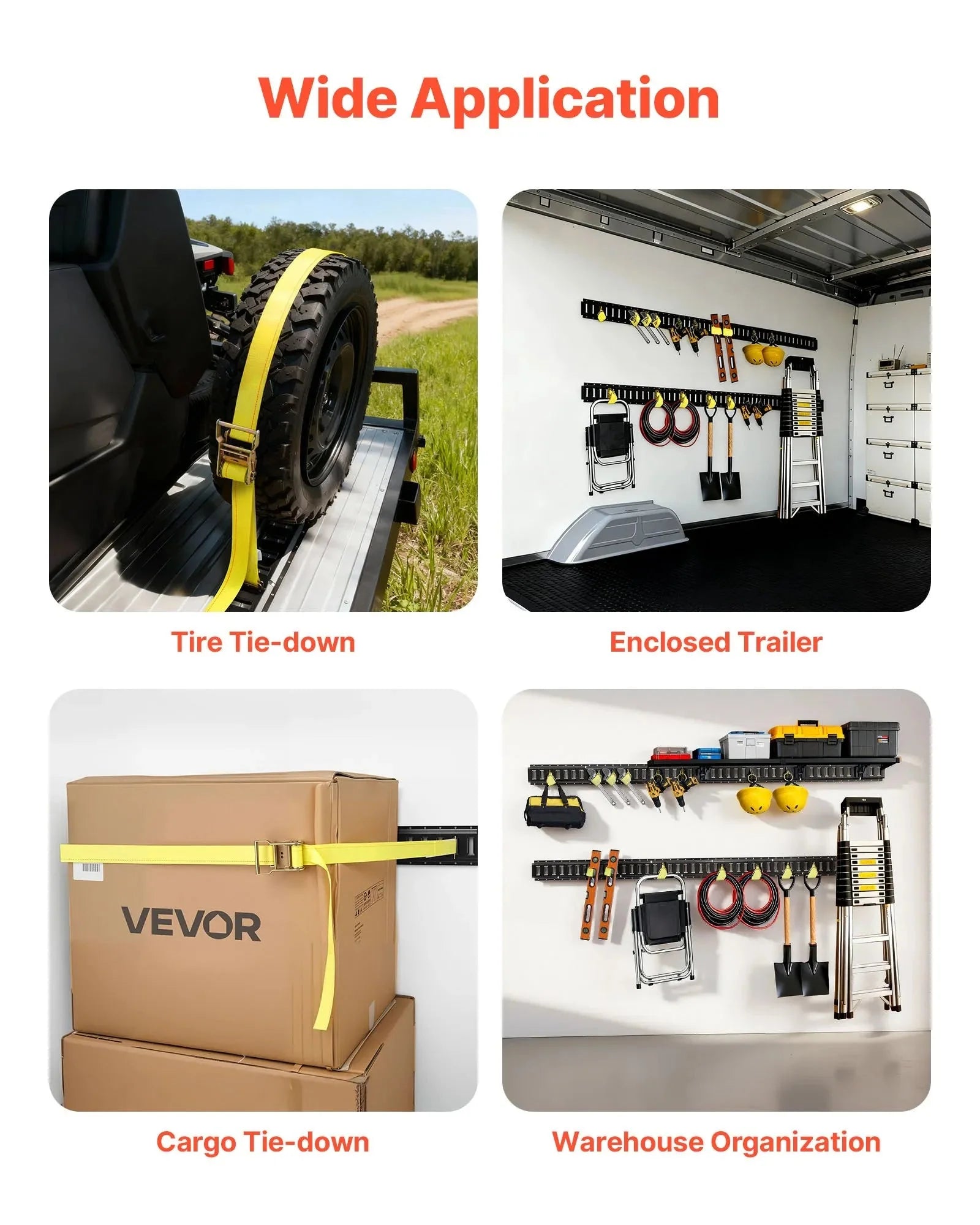 VEVOR E-Track Tie-Down Rails, 4 Pack, 7.7 ft E Track Rails Secures Cargo & Heavy Loads Up to 2,000 lbs, Trailer Tie-Down System Suitable for Garages, Vans, Motorcycle Tie Downs, ATV Mountings