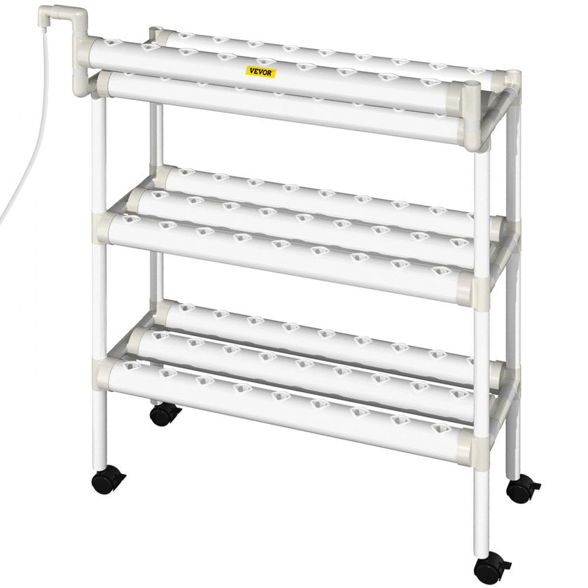 VEVOR Hydroponics Growing System, 90 Sites 3 Layers, 10 Food-Grade PVC-U Pipes, Vertical Indoor Plant Grow Kit with Water Pump, Timer, Nest Basket, Sponge for Fruits, Vegetables, Herb, White