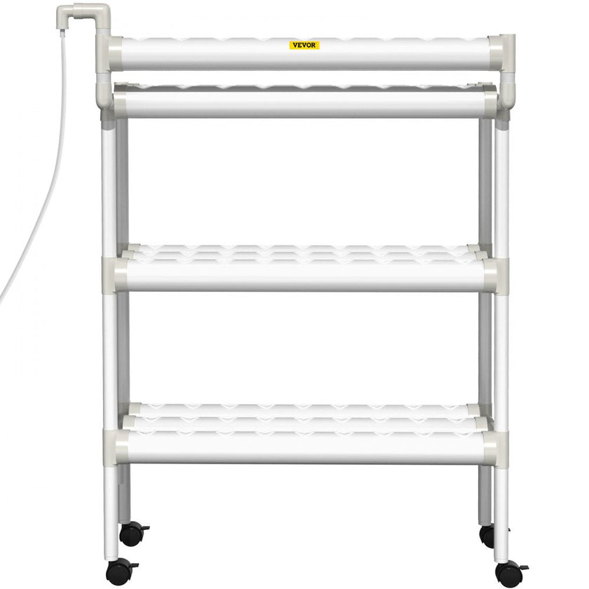 VEVOR Hydroponics Growing System, 90 Sites 3 Layers, 10 Food-Grade PVC-U Pipes, Vertical Indoor Plant Grow Kit with Water Pump, Timer, Nest Basket, Sponge for Fruits, Vegetables, Herb, White