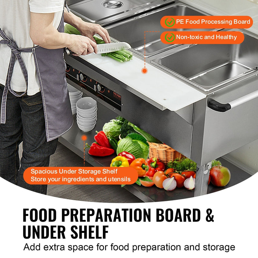 VEVOR 3-Pan Commercial Food Warmer, 3x 20.6QT Electric Steam Table, 1500W Professional Buffet Catering Food Warmer with 4 Wheels (2 Lockable), Food Grade Stainless Steel Server for Party Restaurant