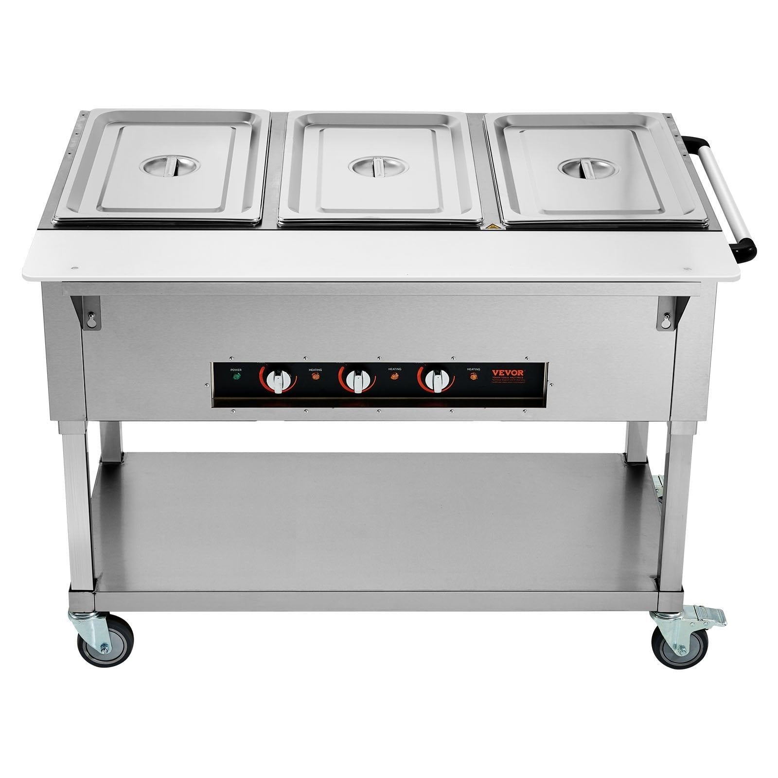 VEVOR 3-Pan Commercial Food Warmer, 3x 20.6QT Electric Steam Table, 1500W Professional Buffet Catering Food Warmer with 4 Wheels (2 Lockable), Food Grade Stainless Steel Server for Party Restaurant