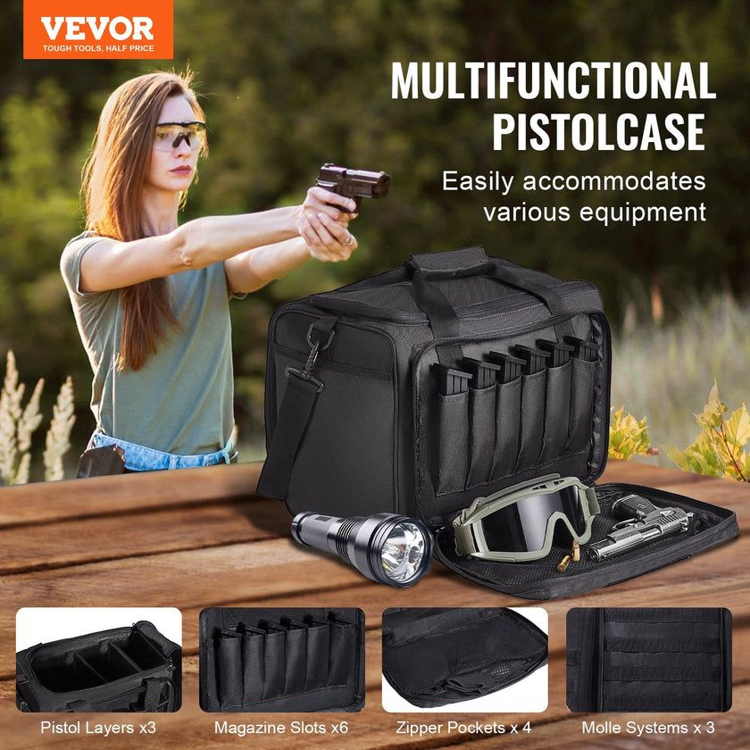 VEVOR Soft Pistol Case for 3 Pistols Handgun Bag Outdoor Hunting Shooting Black