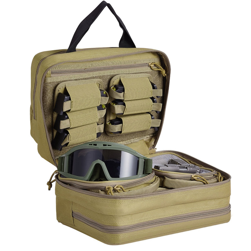 VEVOR Range Bag for 2 Pistols Tactical Gun Bag 2 Built-in Pistol Bags Brown