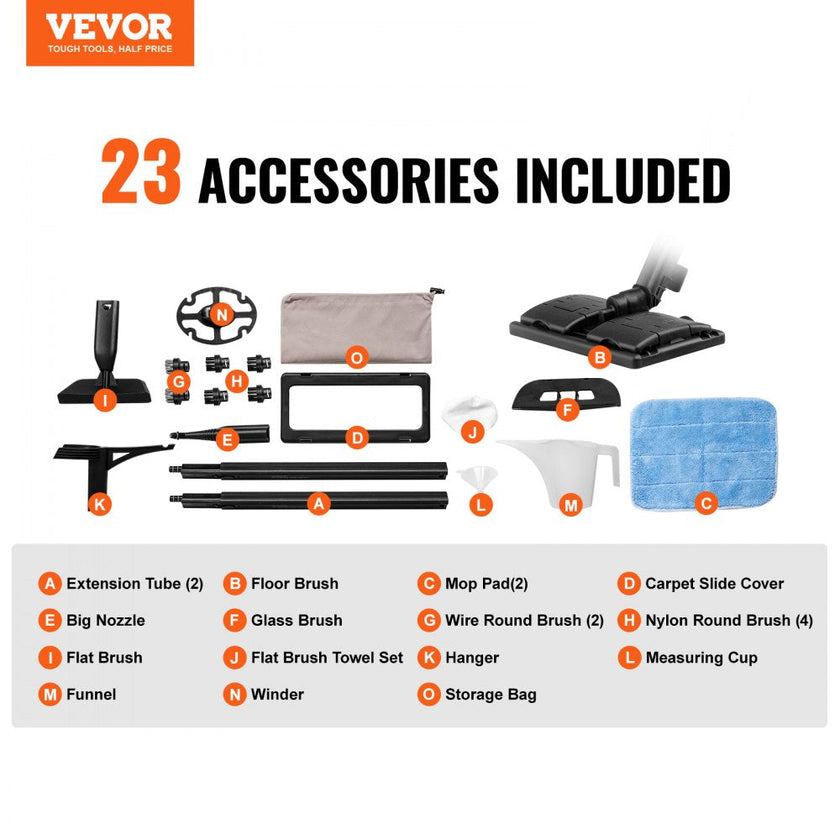 VEVOR Steam Cleaner 20 pcs Accessories 1.5L Tank for Floors Upholstery Cars