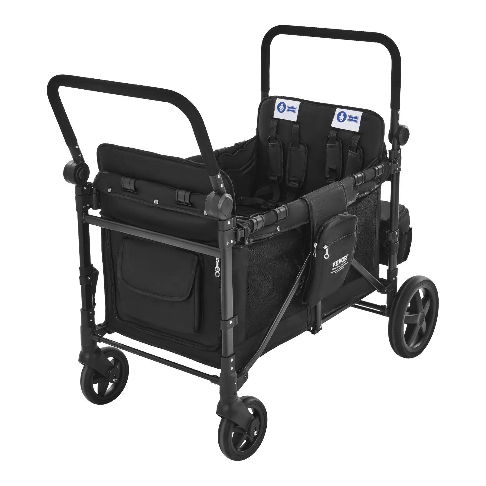 VEVOR Wagon Stroller for 4 Kids Push Pull Collapsible Stroller 330LBS Loading
