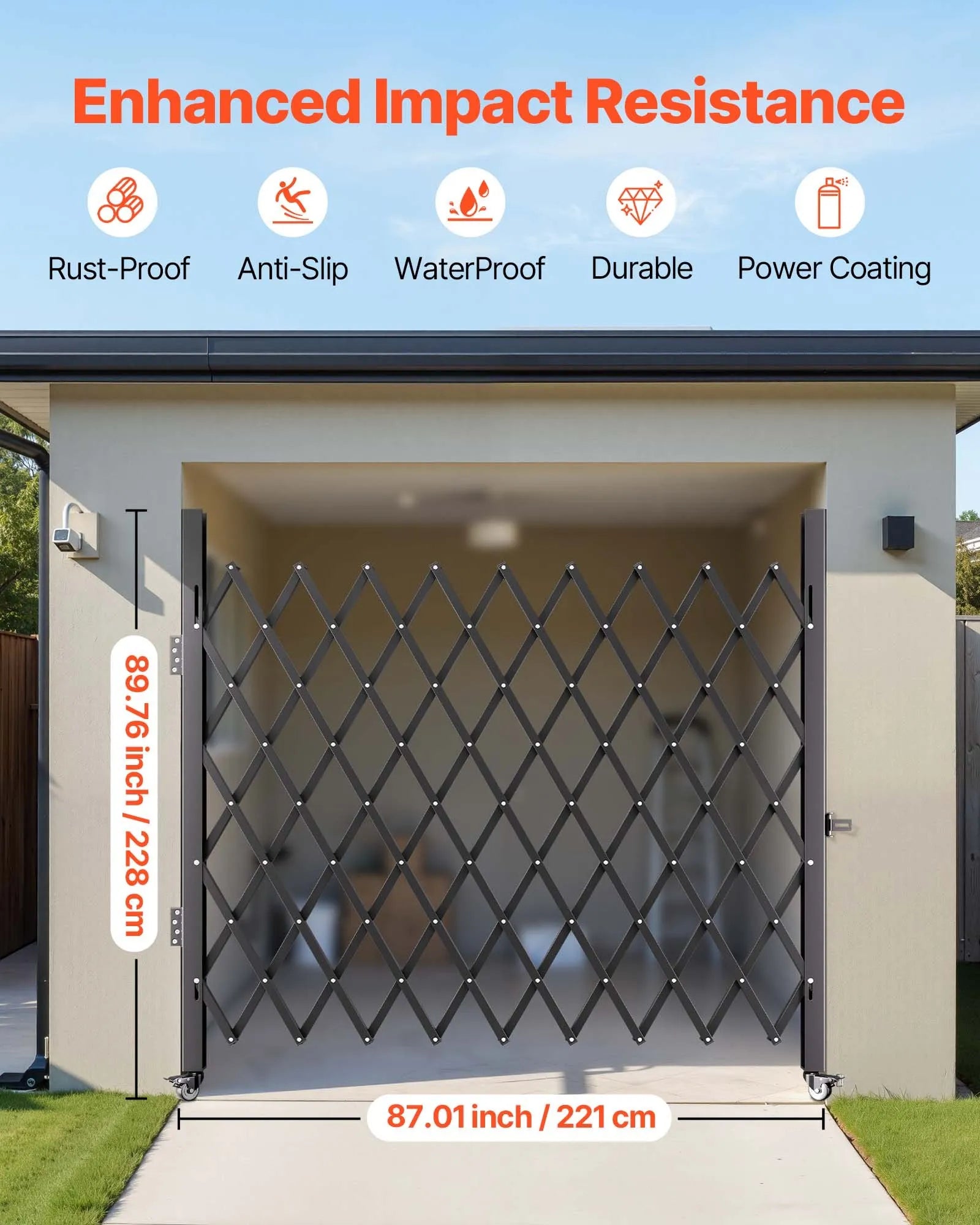 VEVOR Single Folding Security Gate, 7.1'H x 7.9' W（85 x 95 inch） Folding Door Gate, Steel Accordion Security Gate, Flexible Expanding Security Gate, 360° Rolling Barricade Gate, Scissor Gate/Door w/ Padlock