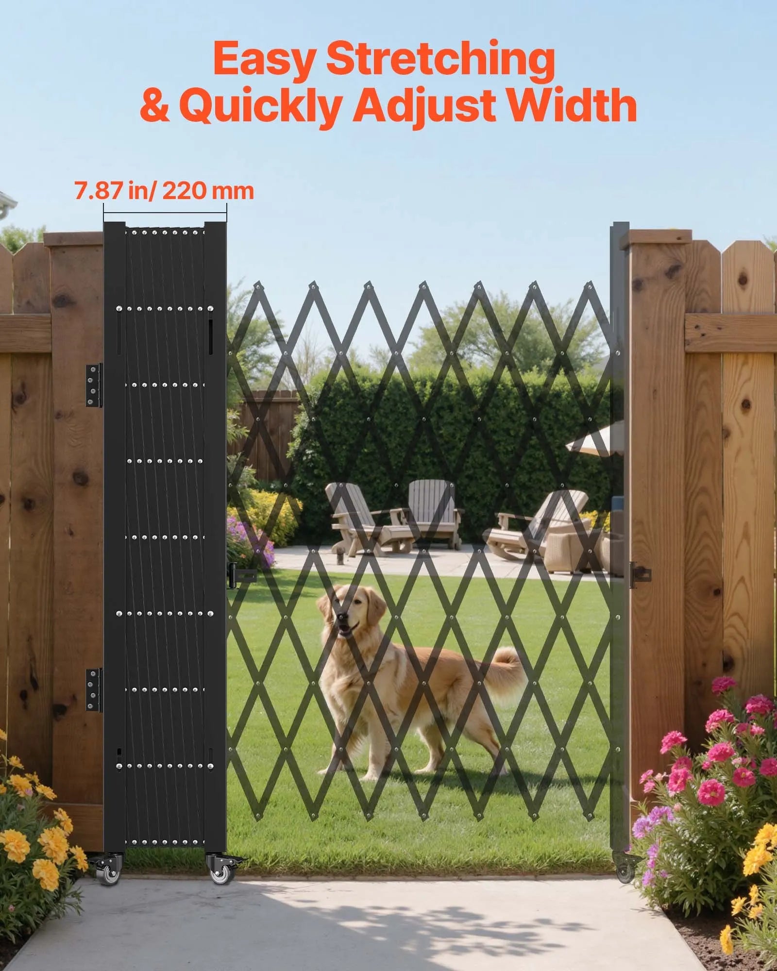 VEVOR Single Folding Security Gate, 7.1'H x 7.9' W（85 x 95 inch） Folding Door Gate, Steel Accordion Security Gate, Flexible Expanding Security Gate, 360° Rolling Barricade Gate, Scissor Gate/Door w/ Padlock