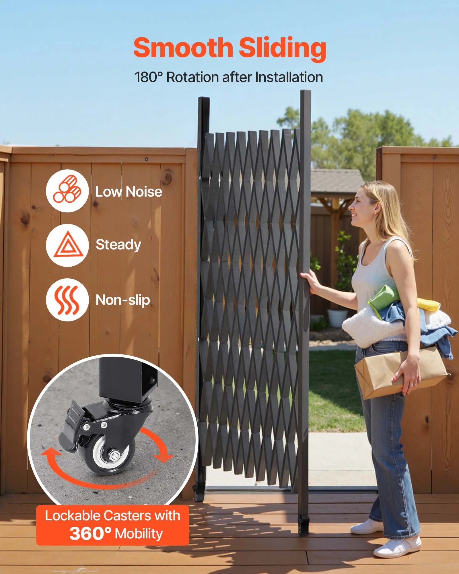 VEVOR Single Folding Security Gate, 7.1'H x 7.9' W（85 x 95 inch） Folding Door Gate, Steel Accordion Security Gate, Flexible Expanding Security Gate, 360° Rolling Barricade Gate, Scissor Gate/Door w/ Padlock