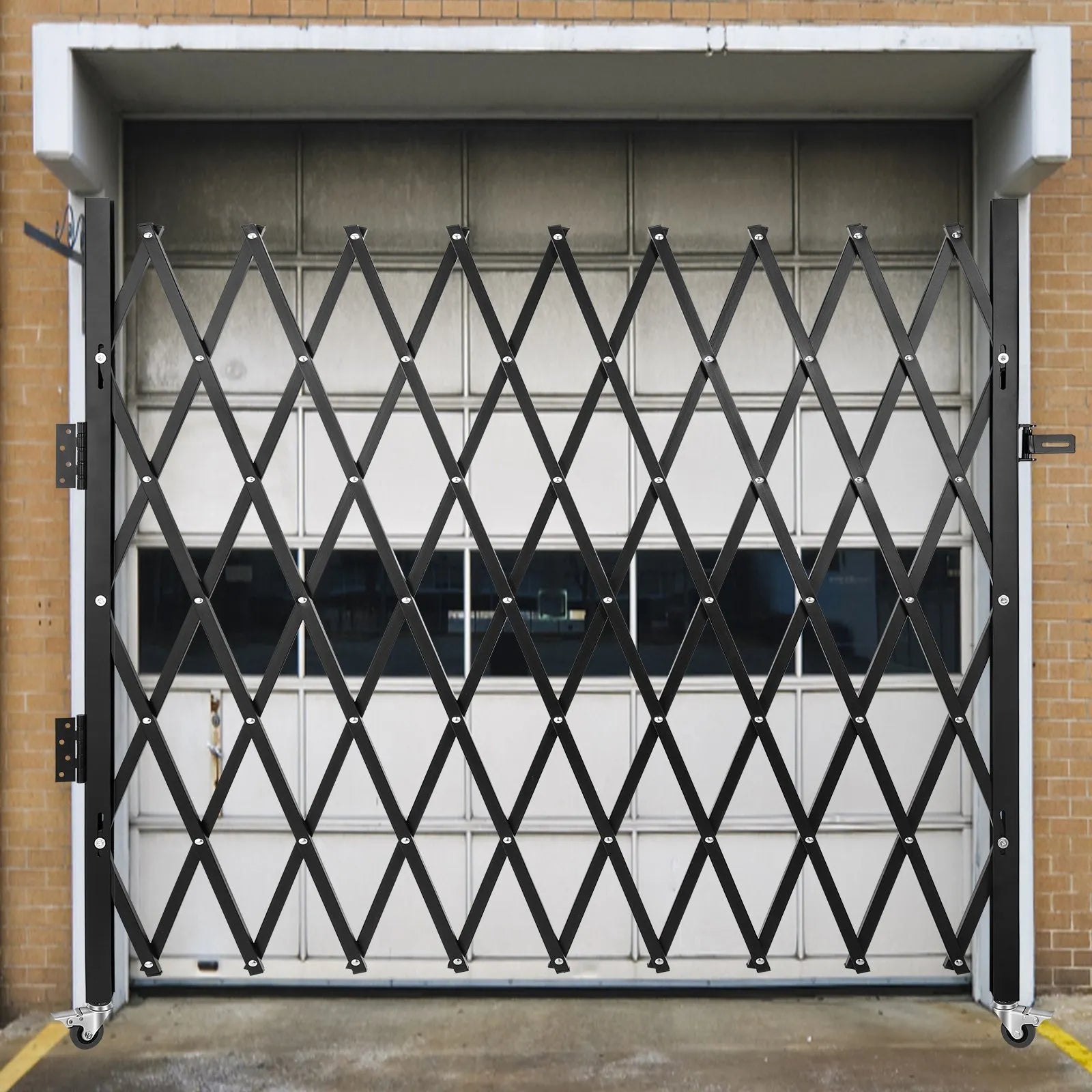 VEVOR Single Folding Security Gate, 7.1'H x 7.9' W（85 x 95 inch） Folding Door Gate, Steel Accordion Security Gate, Flexible Expanding Security Gate, 360° Rolling Barricade Gate, Scissor Gate/Door w/ Padlock