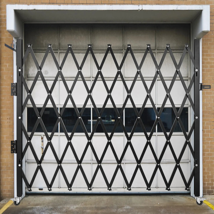 VEVOR Single Folding Security Gate, 7.1'H x 7.9' W（85 x 95 inch） Folding Door Gate, Steel Accordion Security Gate, Flexible Expanding Security Gate, 360° Rolling Barricade Gate, Scissor Gate/Door w/ Padlock