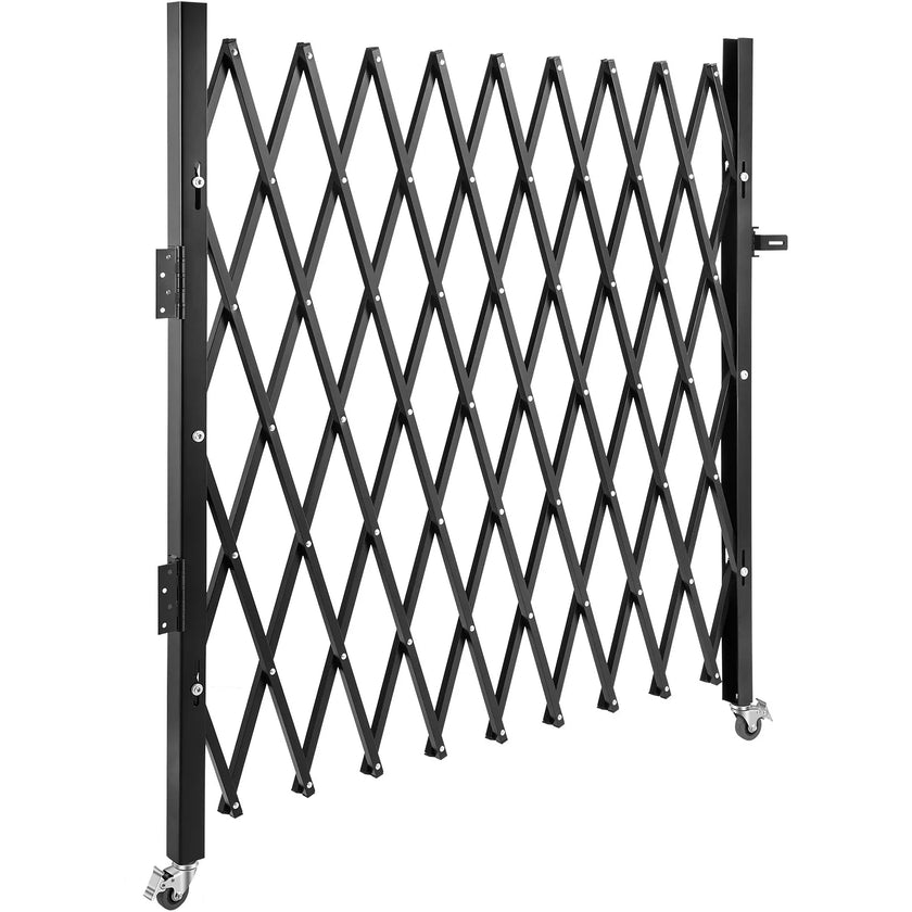 VEVOR Single Folding Security Gate, 7.1'H x 7.9' W（85 x 95 inch） Folding Door Gate, Steel Accordion Security Gate, Flexible Expanding Security Gate, 360° Rolling Barricade Gate, Scissor Gate/Door w/ Padlock