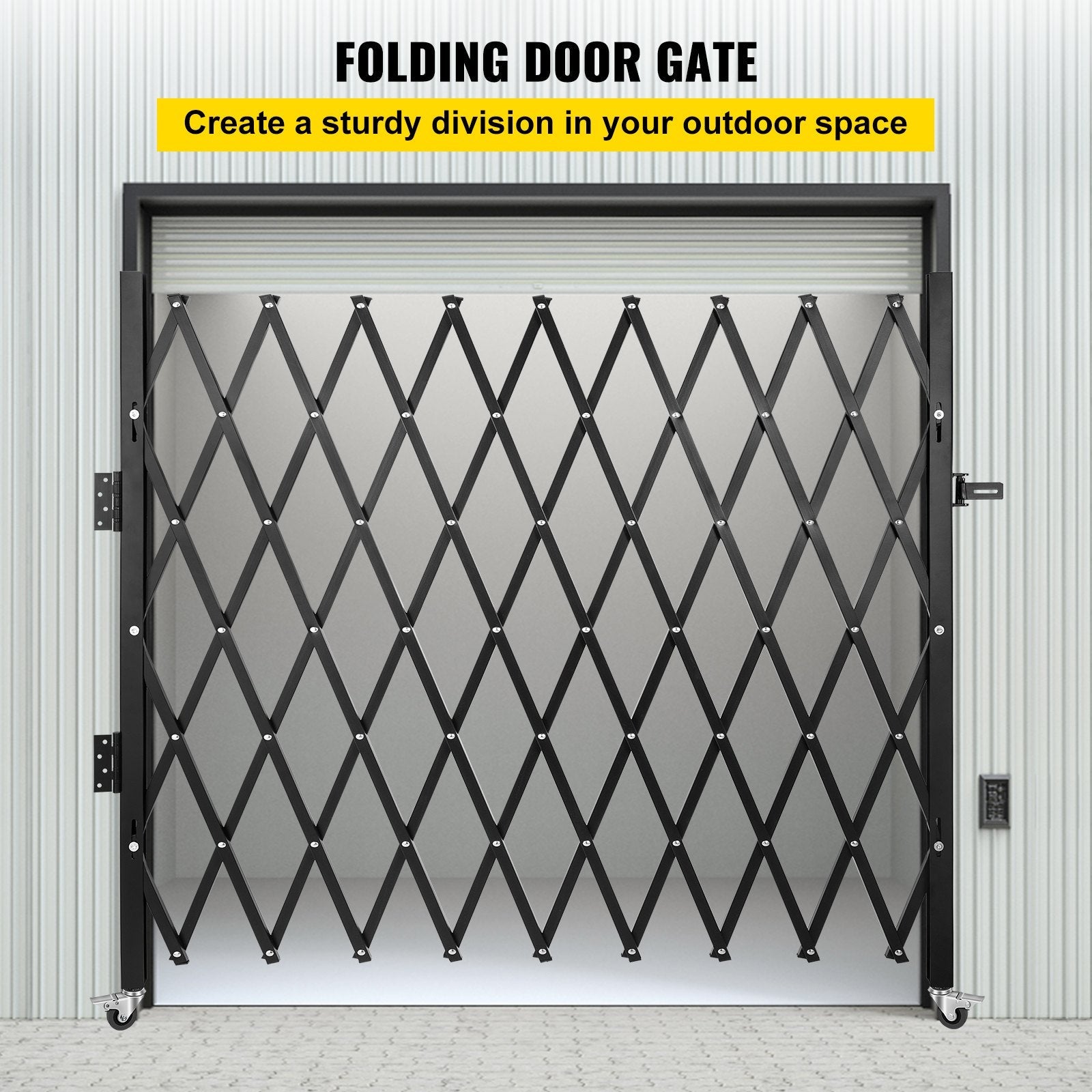 VEVOR Single Folding Security Gate, 7.1' H x 7.1' W?85 x 85 inch? Folding Door Gate, Steel Accordion Security Gate, Flexible Expanding Security Gate, 360° Rolling Barricade Gate, Scissor Gate/Door with Padlock