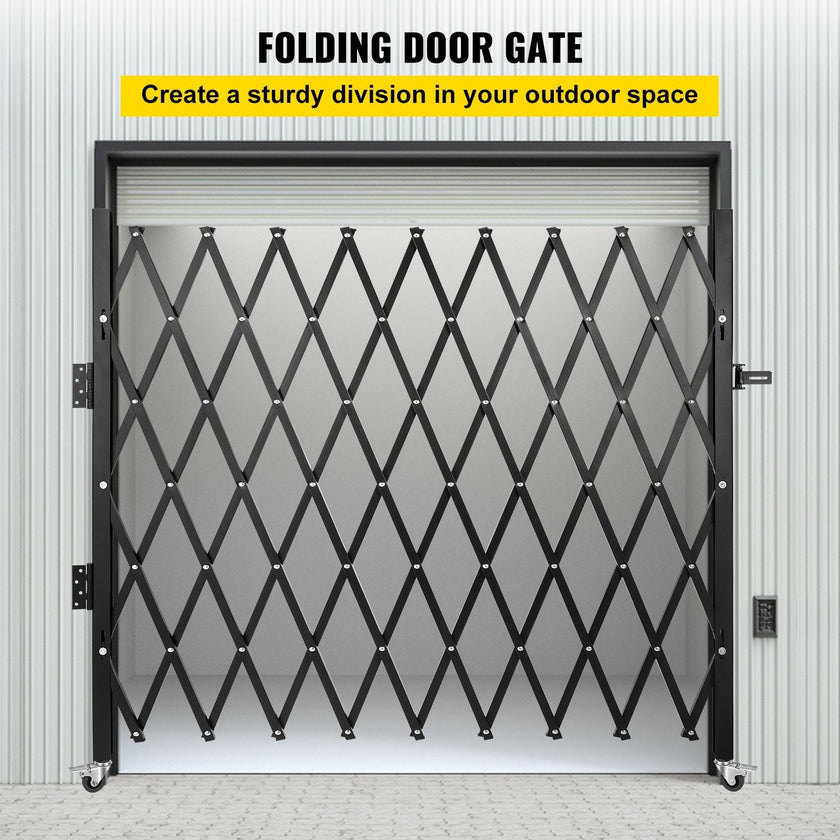 VEVOR Single Folding Security Gate, 7.1' H x 7.1' W?85 x 85 inch? Folding Door Gate, Steel Accordion Security Gate, Flexible Expanding Security Gate, 360° Rolling Barricade Gate, Scissor Gate/Door with Padlock