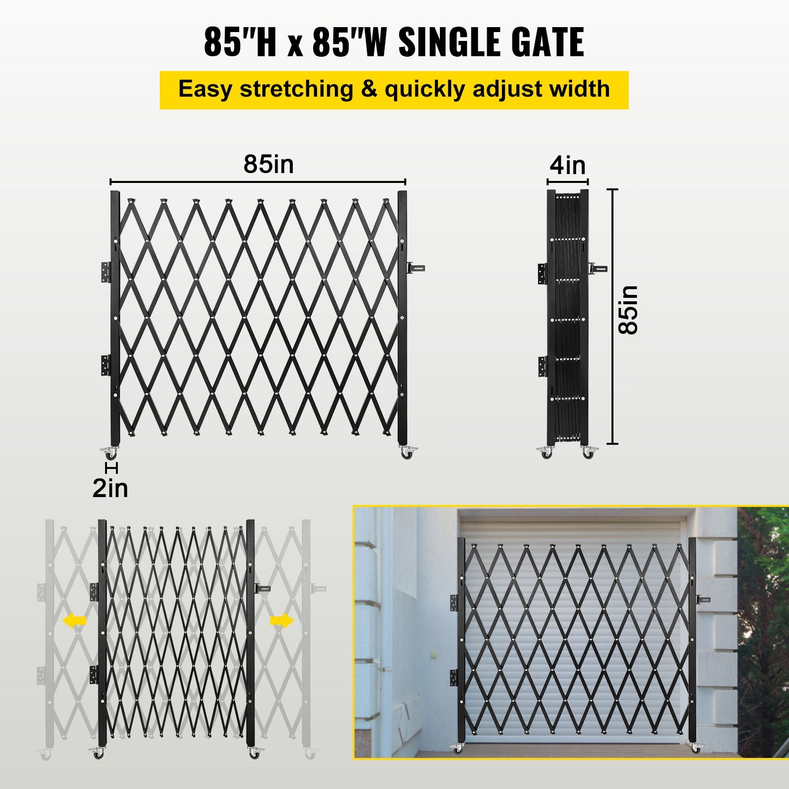 VEVOR Single Folding Security Gate, 7.1' H x 7.1' W?85 x 85 inch? Folding Door Gate, Steel Accordion Security Gate, Flexible Expanding Security Gate, 360° Rolling Barricade Gate, Scissor Gate/Door with Padlock