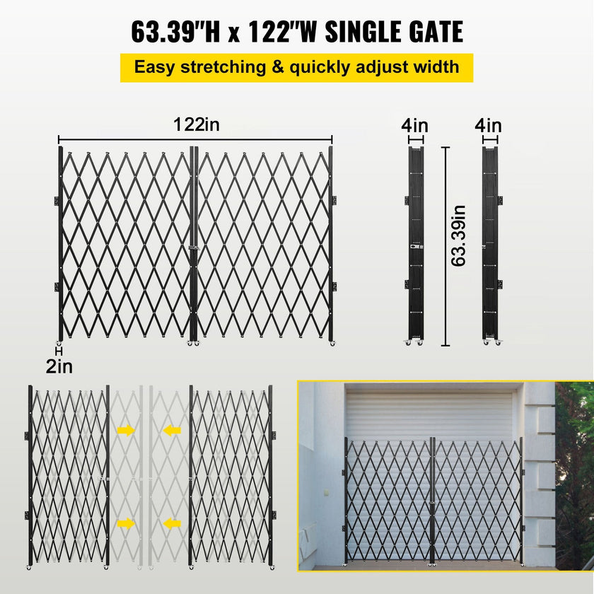 VEVOR Double Folding Security Gate, 5.1' H x 10.2' W Folding Door Gate, Steel Accordion Security Gate, Flexible Expanding Security Gate, 360° Rolling Barricade Gate, Scissor Gate or Door with Padlock