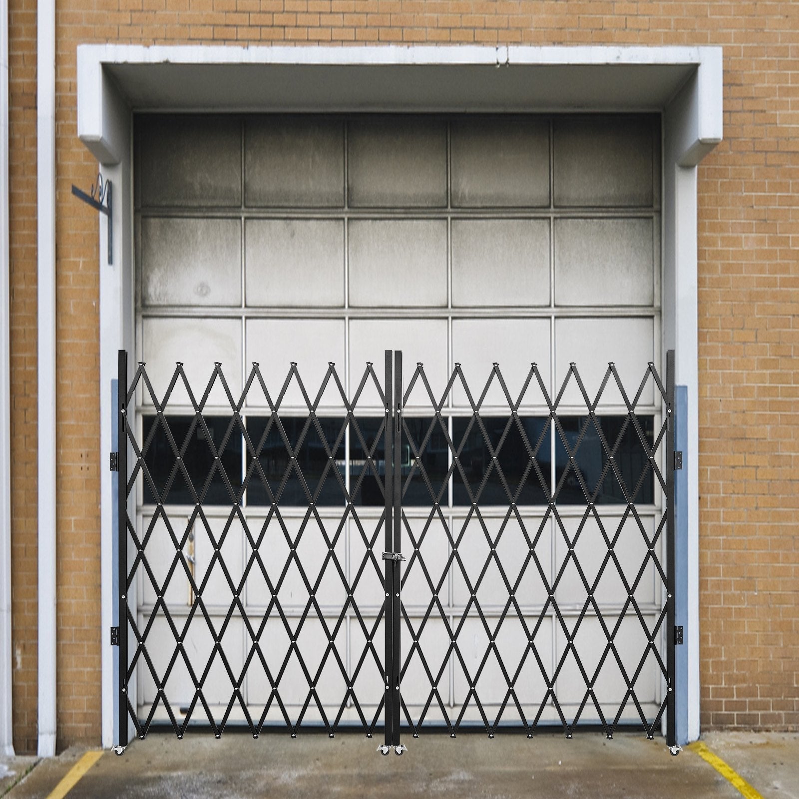 VEVOR Double Folding Security Gate, 5.1' H x 10.2' W Folding Door Gate, Steel Accordion Security Gate, Flexible Expanding Security Gate, 360° Rolling Barricade Gate, Scissor Gate or Door with Padlock